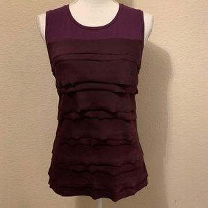 NWT Size Medium Ann Taylor Purple Tiered Ruffle Sleeveless Top